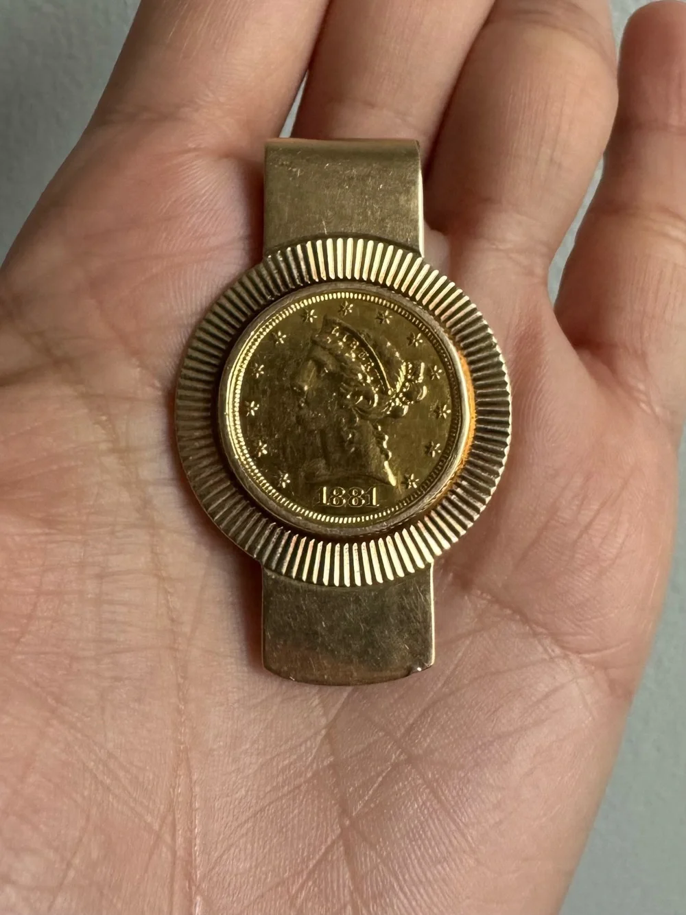 14k Yellow Gold With 1881 5 Dollar Gold Liberty Coin Money Clip
